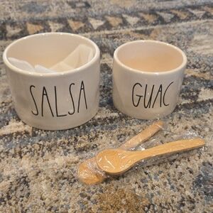 Rae Dunn Salsa and Guac Bowl Set with Wooden Spoons